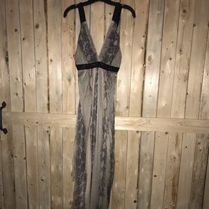 S BEBE Silk Python Print Cutout Side-Rouged Maxi